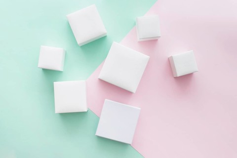 Collection different white present boxes pastel backdrop