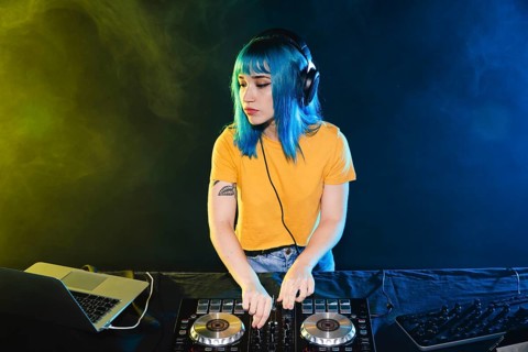 Professional dj woman entertaining night