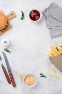 Frame hamburger fries