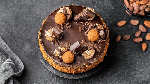 Flat lay delicious chocolate cake stand
