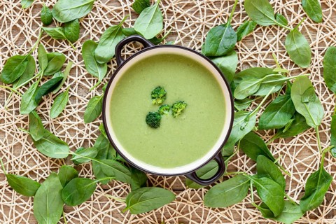 Flat lay homemade soup broccoli spinach