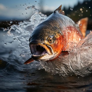 Salmon trout jumps out of the water