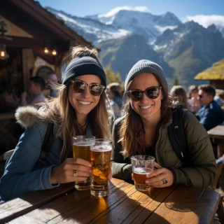 Beer and snacks in an alpine hut in the mountains
