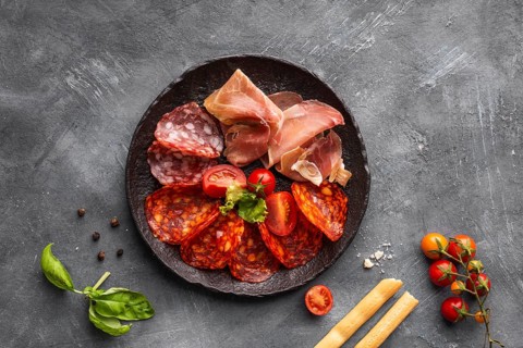 Top view salami arrangement plate