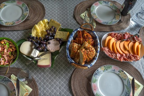 Set table with cold buffet