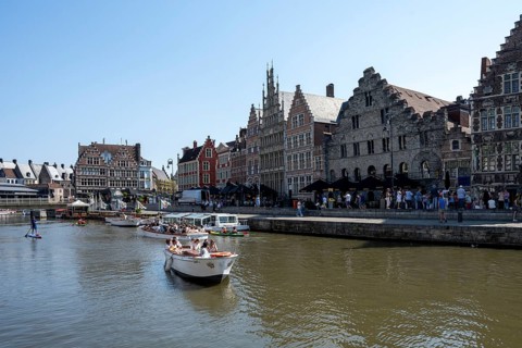 Medieval Guild Houses of the Graslei Quay on the River Leie