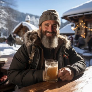 Beer and snacks in an alpine hut in the mountains