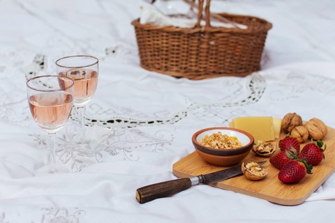 High angle picnic white sheet
