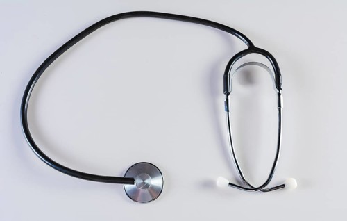 Stethoscope on isolated background. Medical stethoscope top view isolated