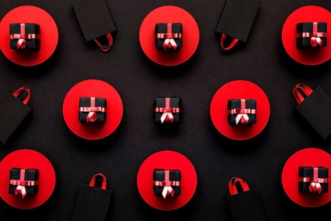 Red black gift boxes background