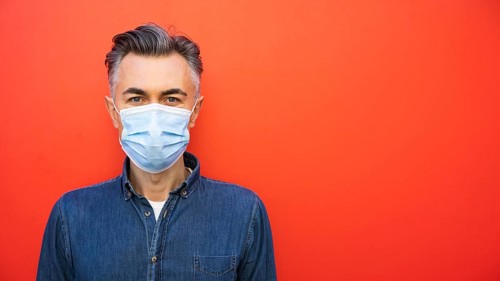 Man with face mask social distance concept