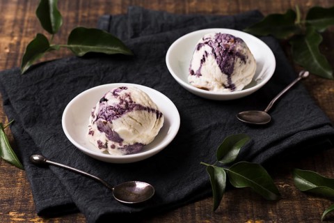 Delicious homemade sorbet with topping