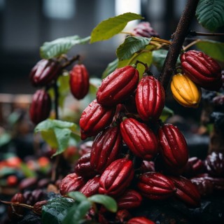 Fresh chocolate fruit in a plantation