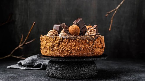Front view chocolate cake stand