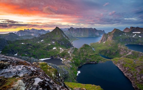 View over mountain tops and sea
