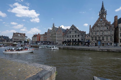 Medieval Guild Houses of the Graslei Quay on the River Leie