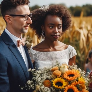Wedding couple of different skin colors