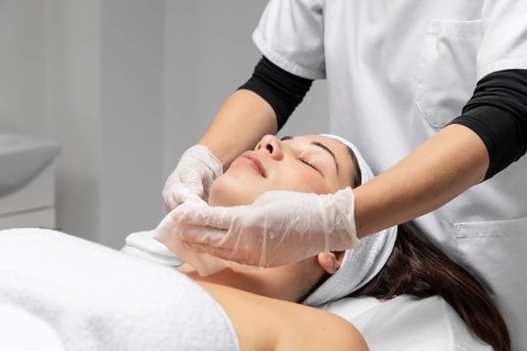 Young woman having facial skincare treatment