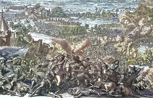 Battle of Seneffe 1674 between French troops on one side and imperial units and imperial troops on the other during the Dutch War