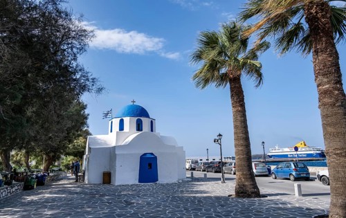 White blue Greek Orthodox Church of St Nicholas Thalassitis