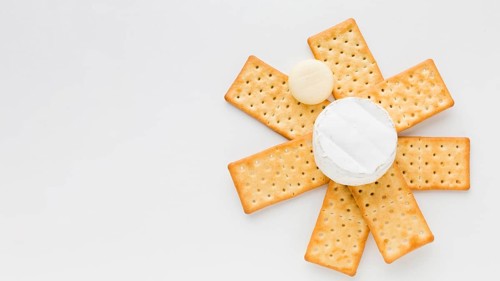 Flat lay camembert crackers