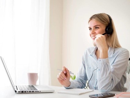 Happy student attending online class