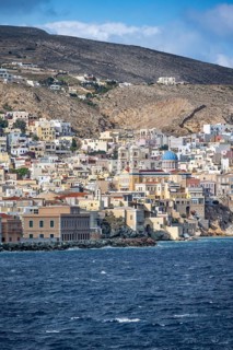 View of the town of Ermoupoli with the church of St Nicholas