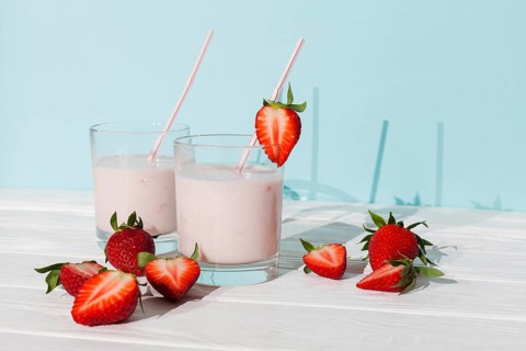 Glasses strawberry yogurt with berries