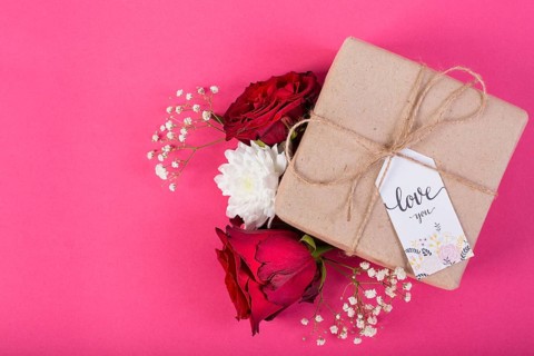 Mother s day gift box with blossoms flower