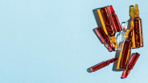 Top view vials with copy space