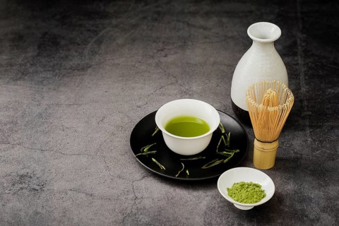 High angle matcha tea cup plate