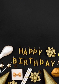 Top view golden happy birthday candles