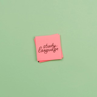 Flat lay decoration with sticky notes green background
