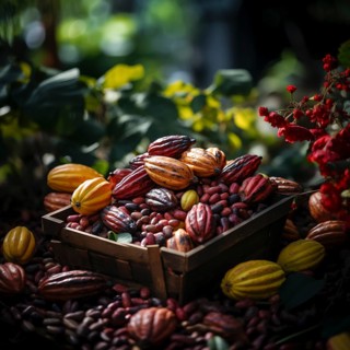 Fresh chocolate fruit in a plantation