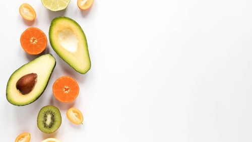 Top view organic avocado with copy space