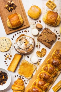 Raisins nuts near fresh pastry
