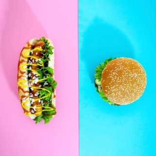 Top view cheeseburger hot dog
