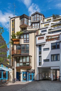 Modern architecture with green balconies