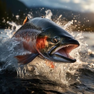 Salmon trout jumps out of the water
