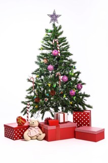 Christmas tree with gifts on white background