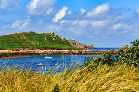 View of coastline with lighthouse