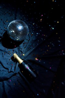 Disco ball with champagne bottle floor