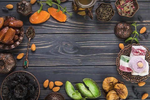 Frame made different dried fruits turkish delight