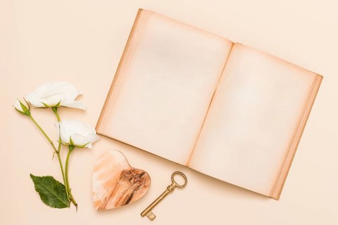 Top view book flowers