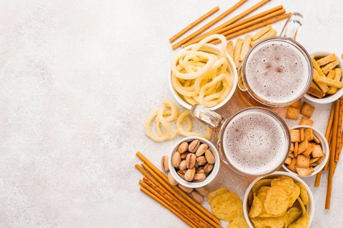 Top view beer snacks frame