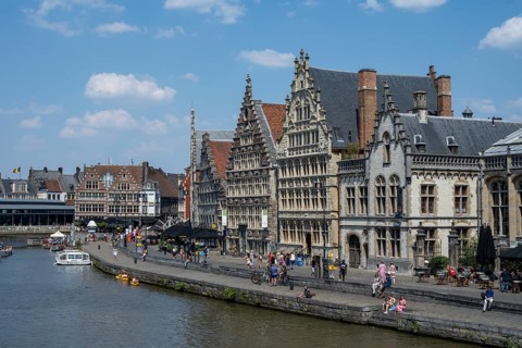Medieval Guild Houses of the Graslei Quay on the River Leie