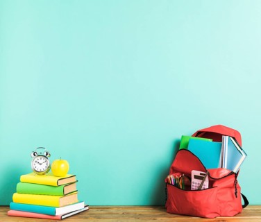 Backpack textbooks desk