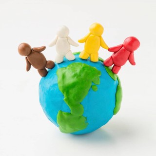 Front view plasticine earth globe with people