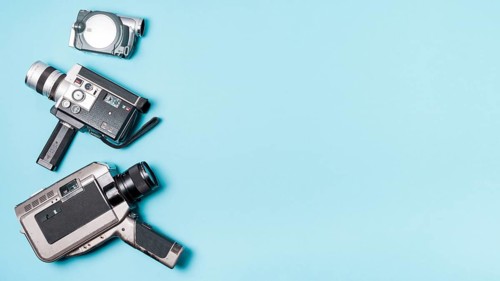 Various type camcorder blue background