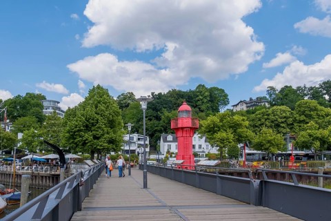 Mooring bridge and old lighthouse Pagensand-Sued